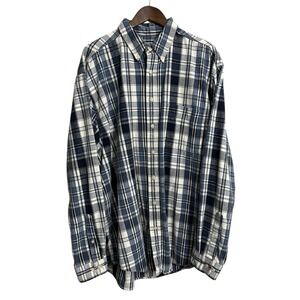 Eddie Bauer‎ flannel shirt men's XLT tall blue plaid cabin core outdoor hiking